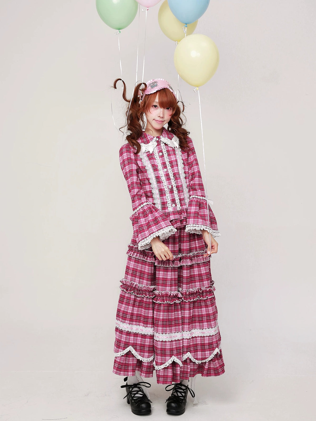 SOS MEME CLUB - Pink Plaid Long-Sleeve Shirt shirt SOS MEME CLUB