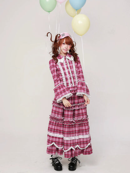 SOS MEME CLUB - Pink Plaid Long-Sleeve Shirt shirt SOS MEME CLUB