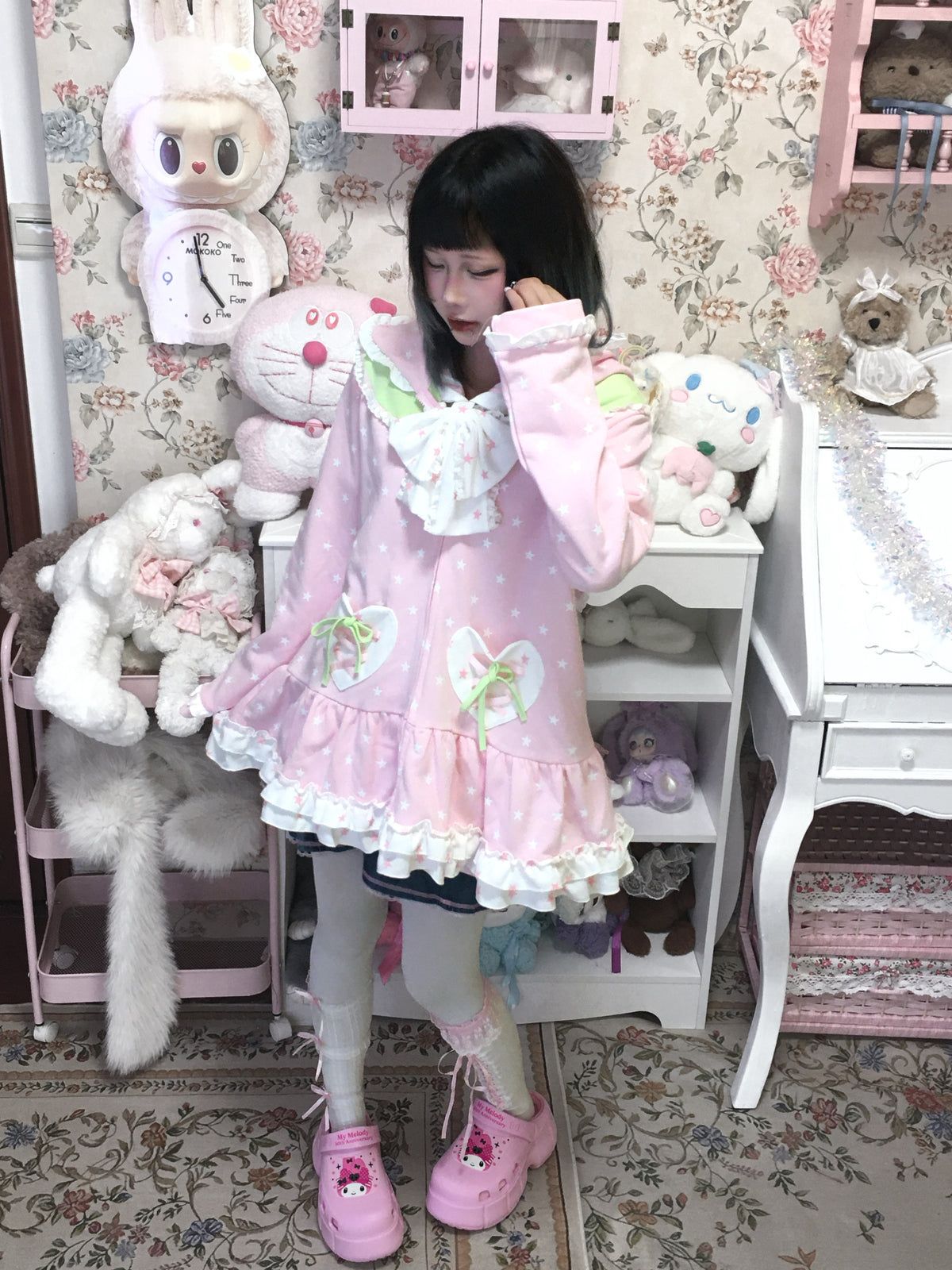 Three Poisons - Pink Bunny Ear Zip-Up Hoodie hoodie Three Poisons