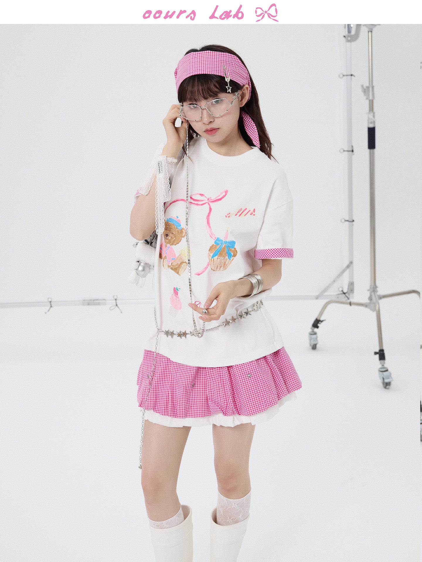 OOURSLAB - Bear Print Oversized Tee with Tie shirt OOURSLAB