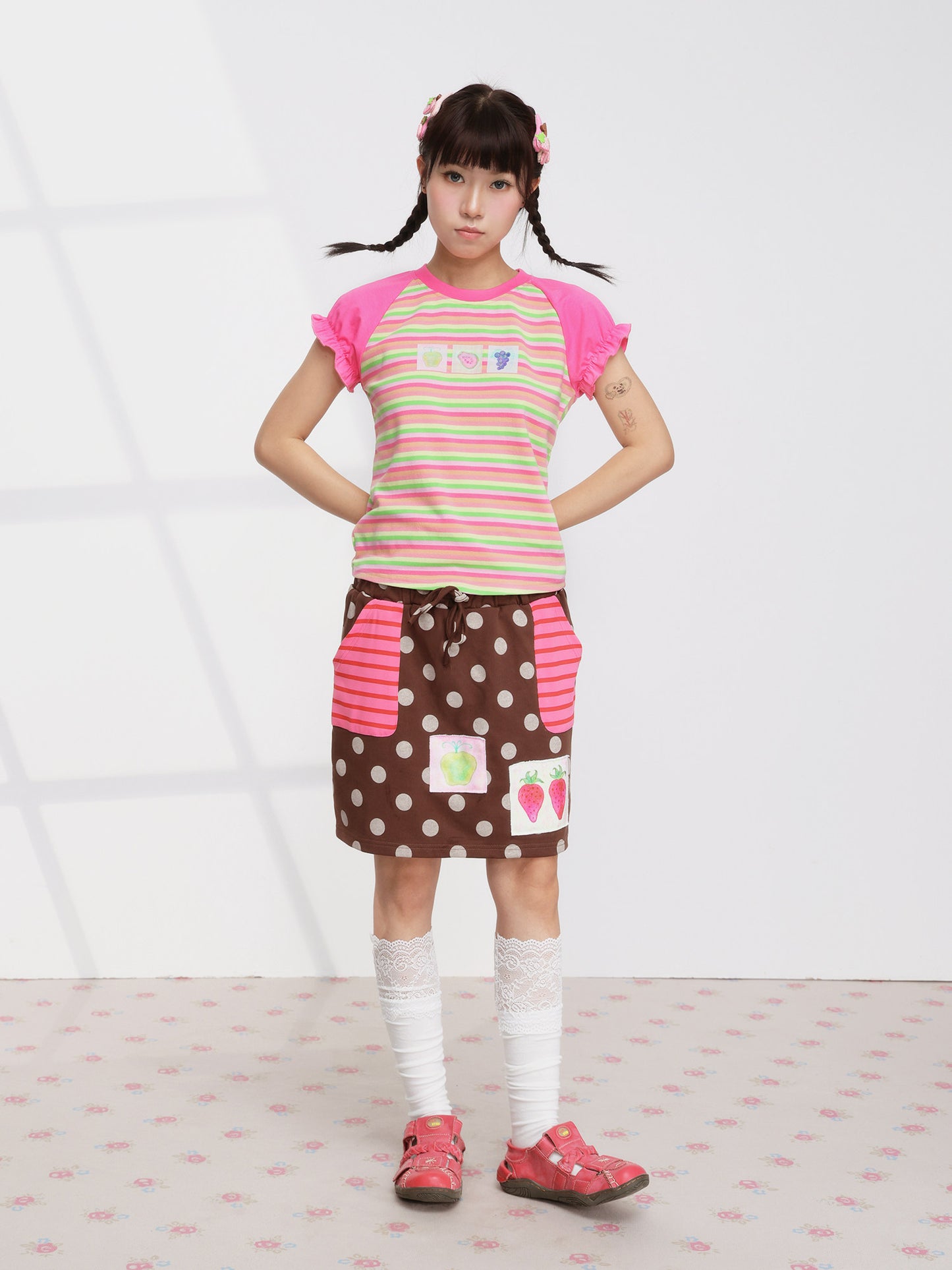 FRUITS - Strawberry Polka Layered Skirt skirt Fruits