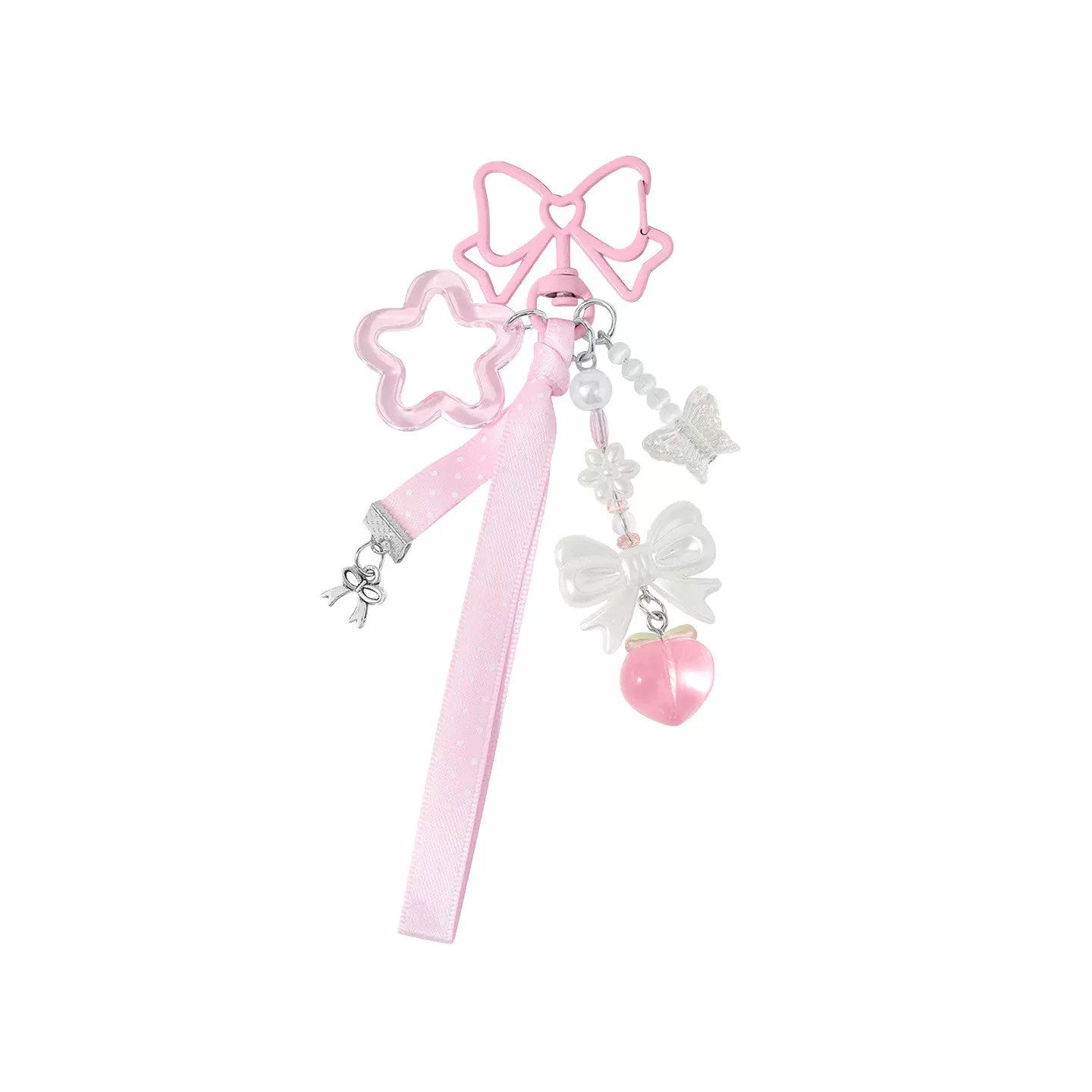 Sweet Pink Bow Peach Bag Charm keychain really cute