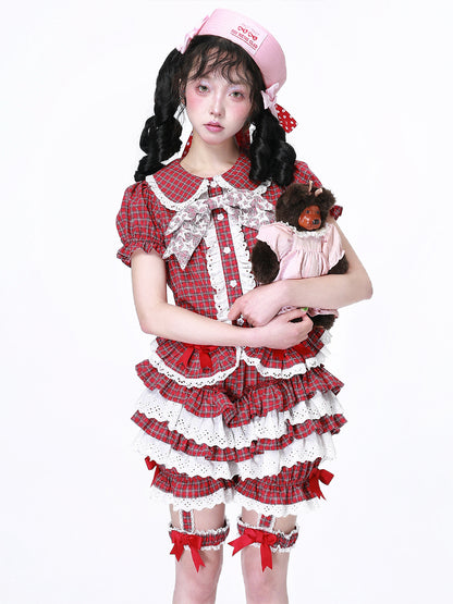 SOS MEME CLUB - Showa Red Plaid Pumpkin Shorts shorts SOS MEME CLUB