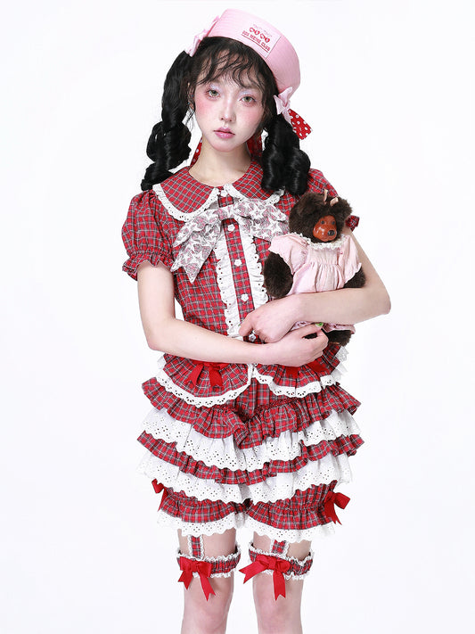 SOS MEME CLUB - Showa Red Plaid Pumpkin Shorts shorts SOS MEME CLUB