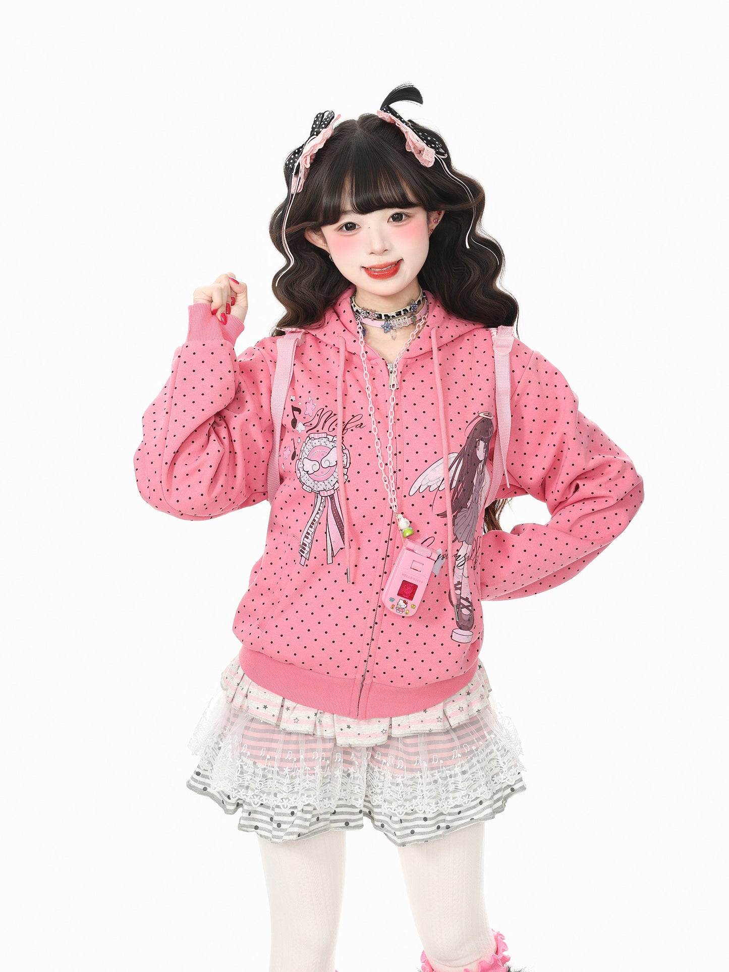 Y2K Polka Dot Hooded Sweatshirt Jacket hoodie Languid Park