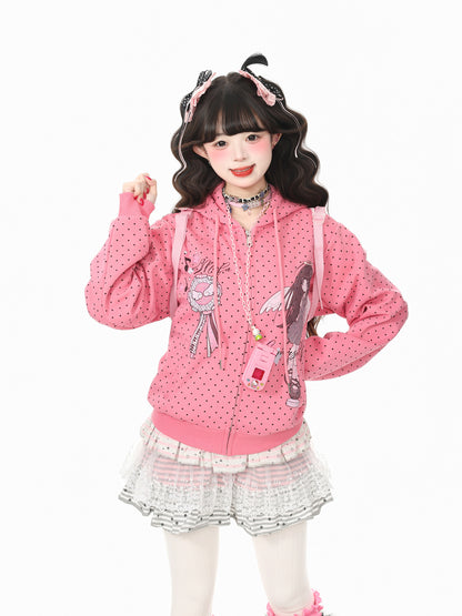 Y2K Polka Dot Hooded Sweatshirt Jacket hoodie Languid Park