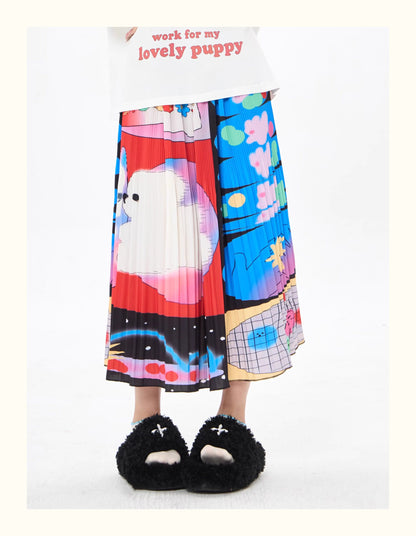 Robootoo - Bunny Print Pleated A-Line Midi Skirt skirt Robootoo
