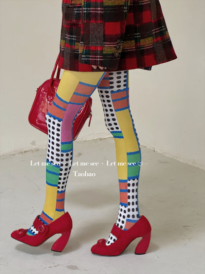 LET ME SEE 原创小众撞色格子印花连裤袜 千禧y2k时髦波 tights let me see