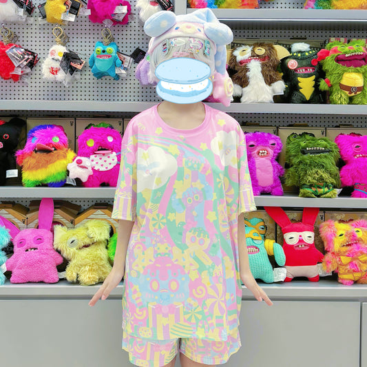 Rainbow Universe RUX - Pastel Macaron Decora Kei T-Shirt & Shorts Set set Rainbow Universe RUX Shirt S
