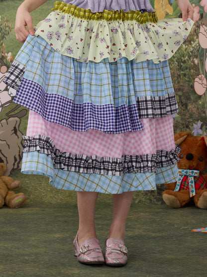 tntntutu - Kawaii Plaid Ruffle Maxi Skirt skirt tntntutu