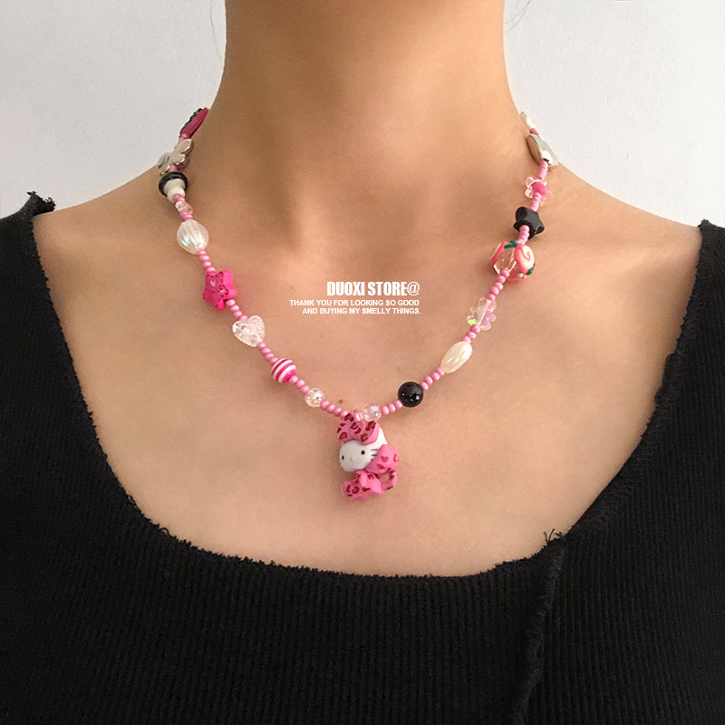 DuoXi - Decora Kei Beaded Kitty Bunny Cartoon Necklace Colorful Cute necklace DuoXi