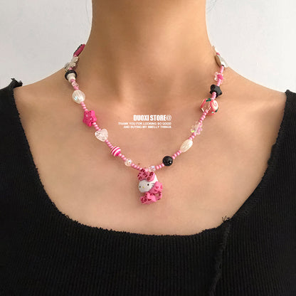 DuoXi - Decora Kei Beaded Kitty Bunny Cartoon Necklace Colorful Cute necklace DuoXi