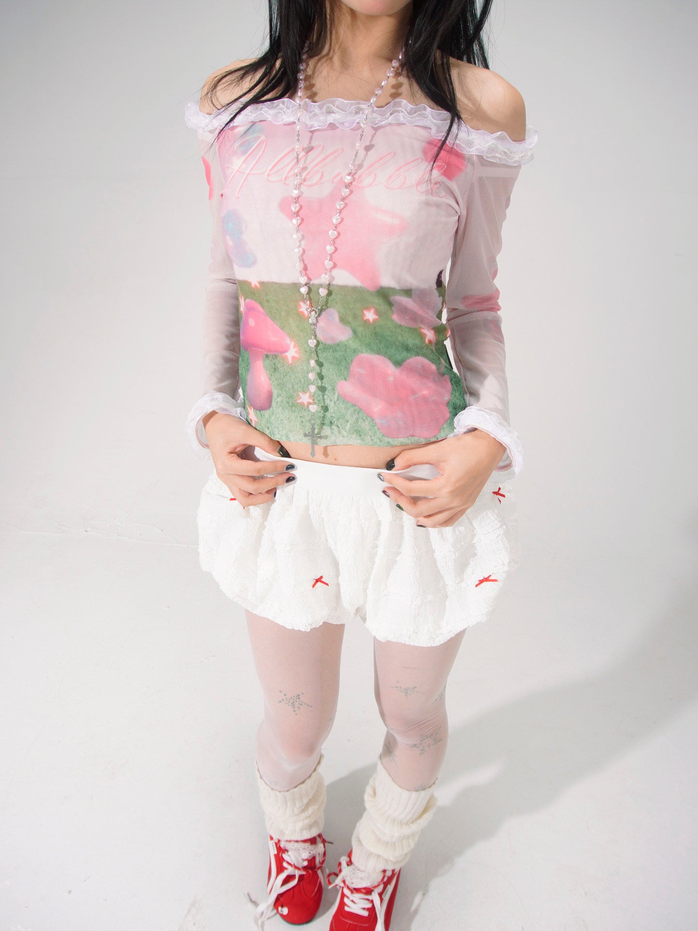 Allbubble - Pink Dreamcore Mesh Top shirt Allbubble