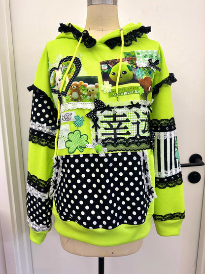 RedDevil - Decora Kei Neon Green Clover Lace Sweatshirt hoodie Red Devil