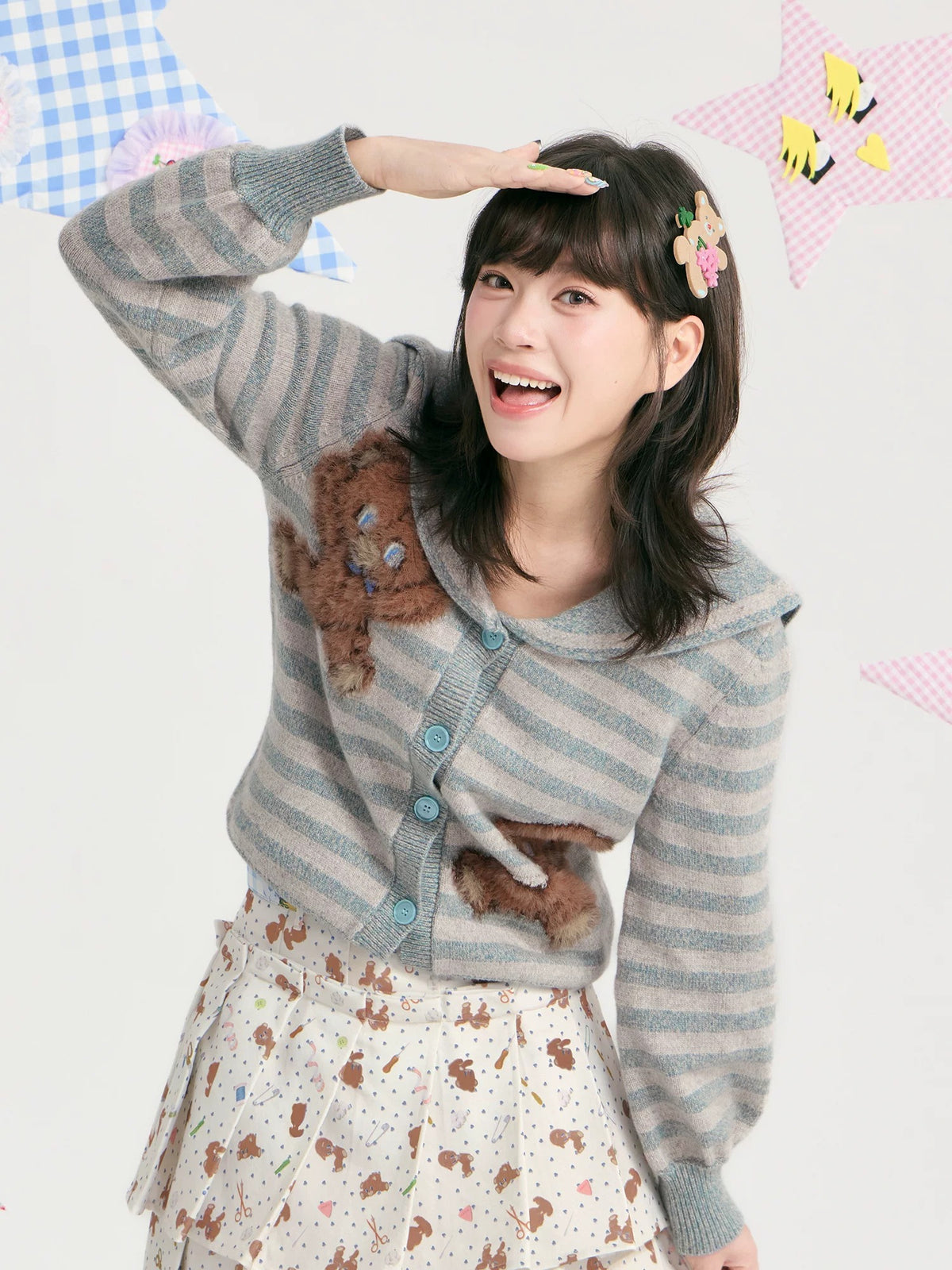 tntntutu - Teddy Striped Sailor Collar Knit Cardigan cardigan tntntutu