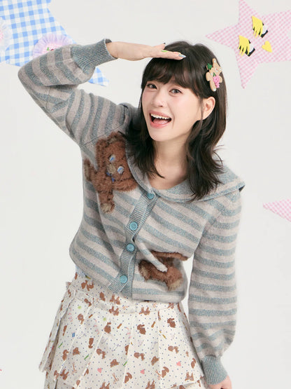 tntntutu - Teddy Striped Sailor Collar Knit Cardigan cardigan tntntutu