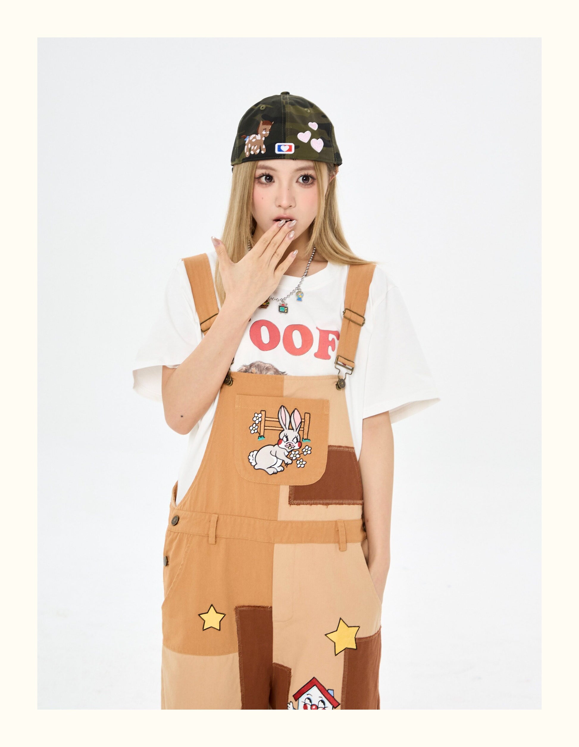 Robootoo - Brown Patchwork Embroidered Wide Leg Overalls overall Robootoo