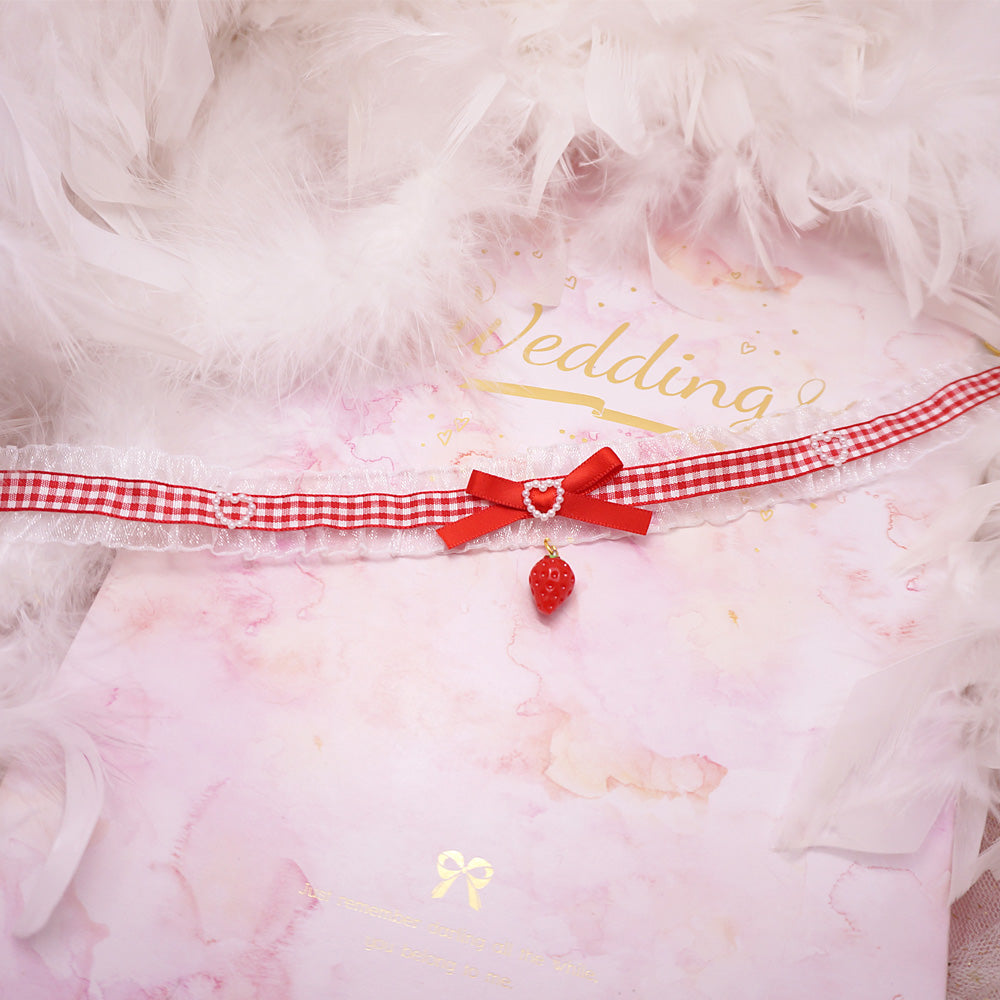MaoJiang - Kawaii Red Bow Strawberry Lace Choker necklace maojiang