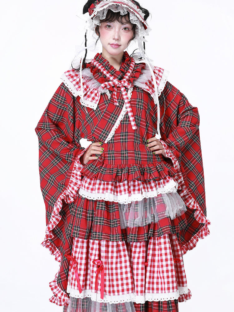 SOS MEME CLUB – Showa Retro Red Plaid Kimono Blouse blouse SOS MEME CLUB