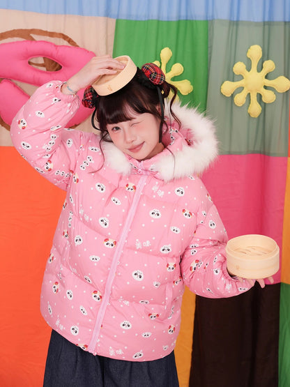 NIKKOU - Panda Breakfast Shop Hooded Down Jacket jacket Nikkou home