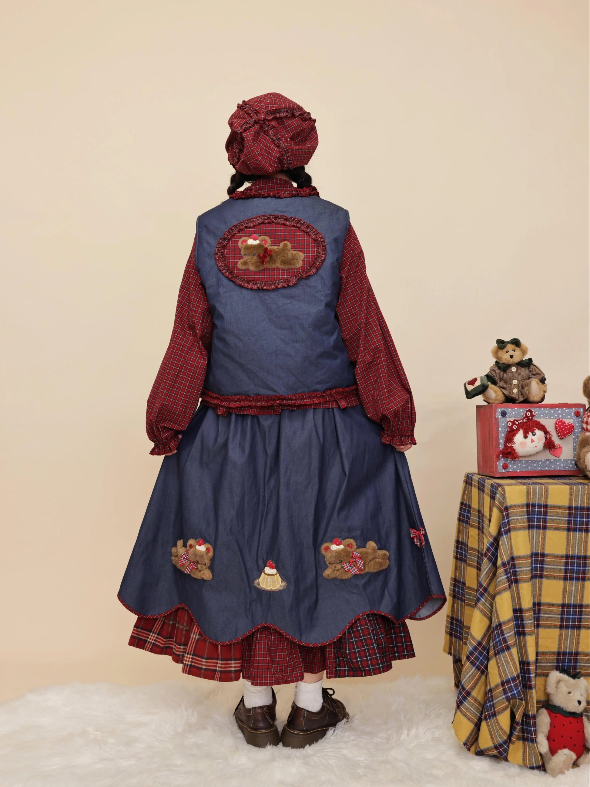 SemenCoicis - Kawaii Denim Skirt Plaid Petal Pudding Bear Skirt skirt SemenCoicis