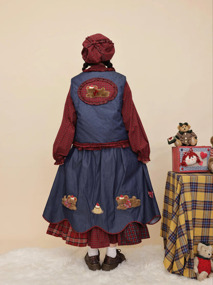 SemenCoicis - Kawaii Denim Skirt Plaid Petal Pudding Bear Skirt skirt SemenCoicis