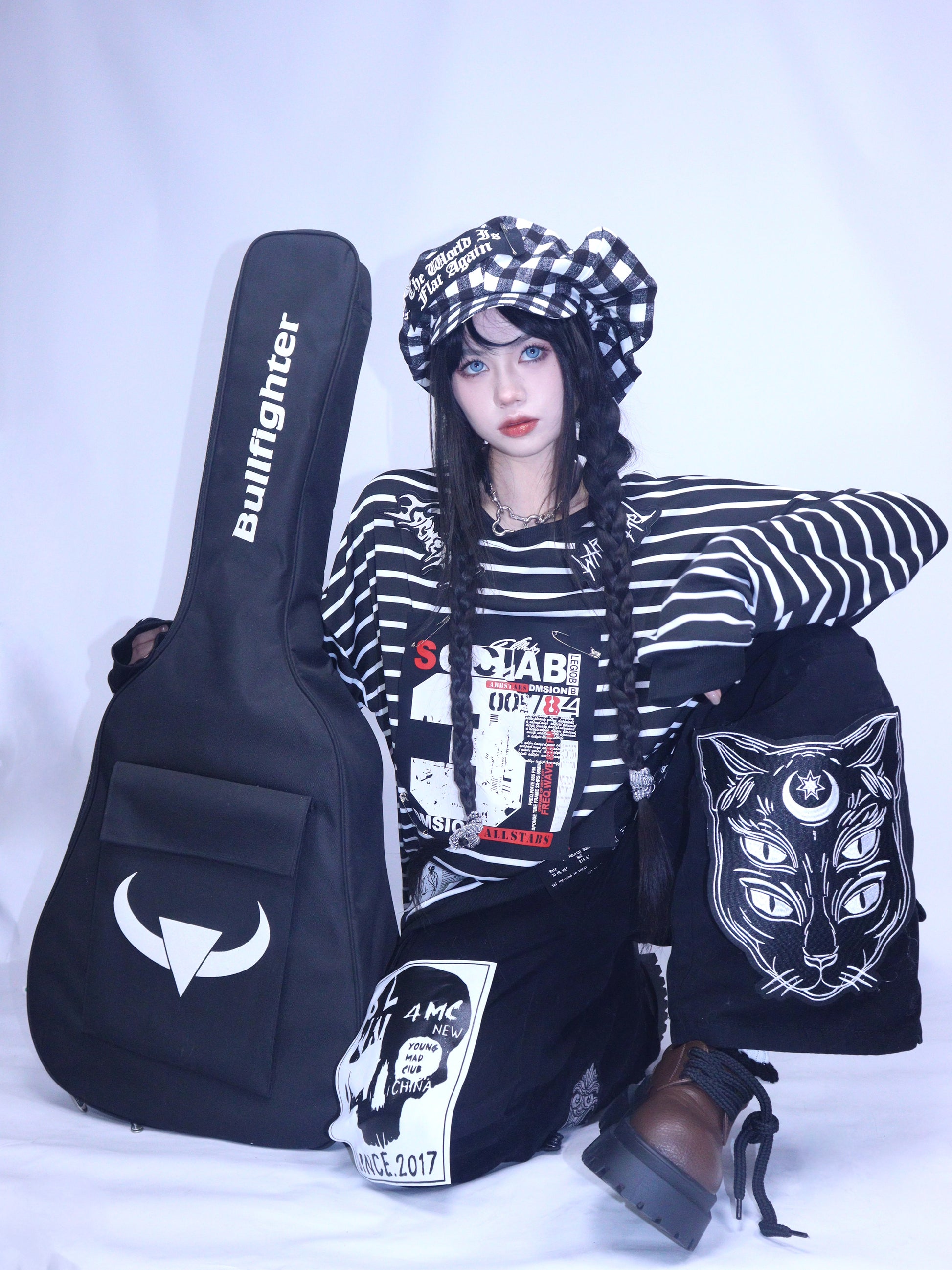 Leerroo - Y2K Punk Stripe Sweatshirt Loose Fleece-Lined Top sweatshirt Leerroo