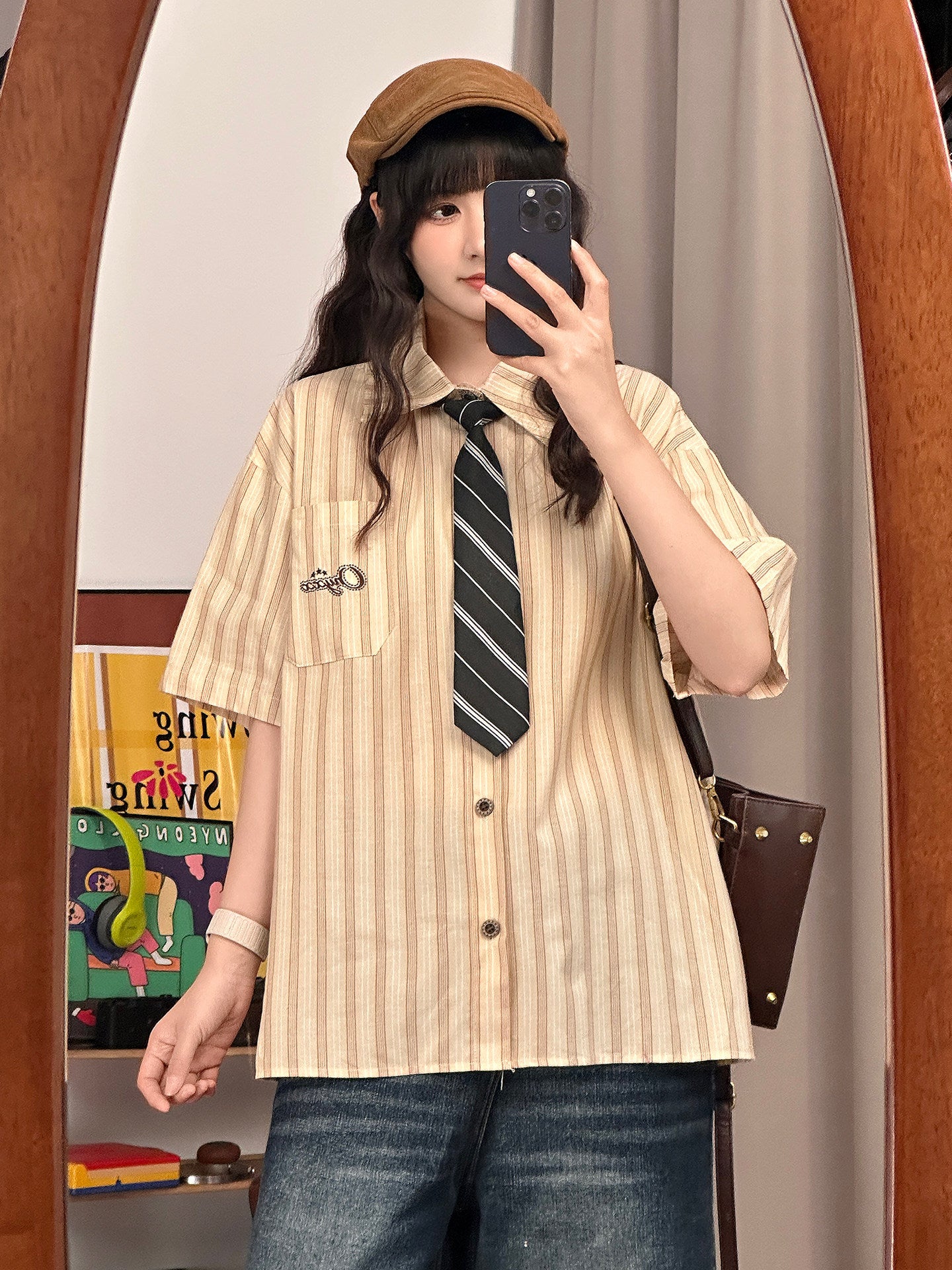 Retro Stripe Shirt with Tie shirt soldout