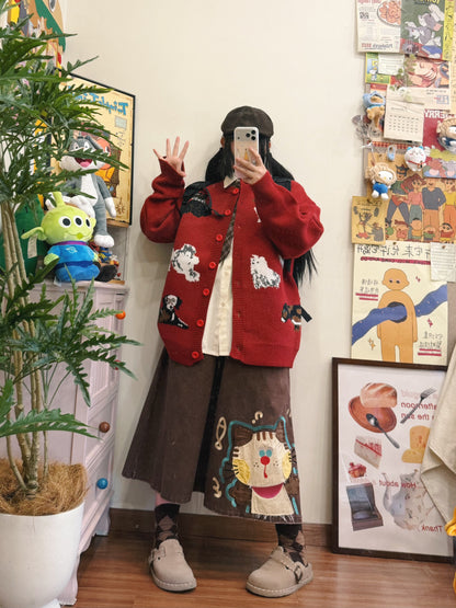 BIBULU - Kidcore Retro Christmas Knit Red Cardigan cardigan BIBULU