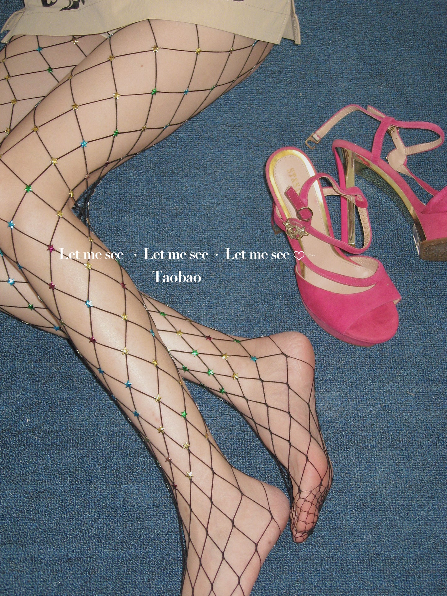 LET ME SEE - Y2K Star Rhinestone Fishnet Tights tights let me see