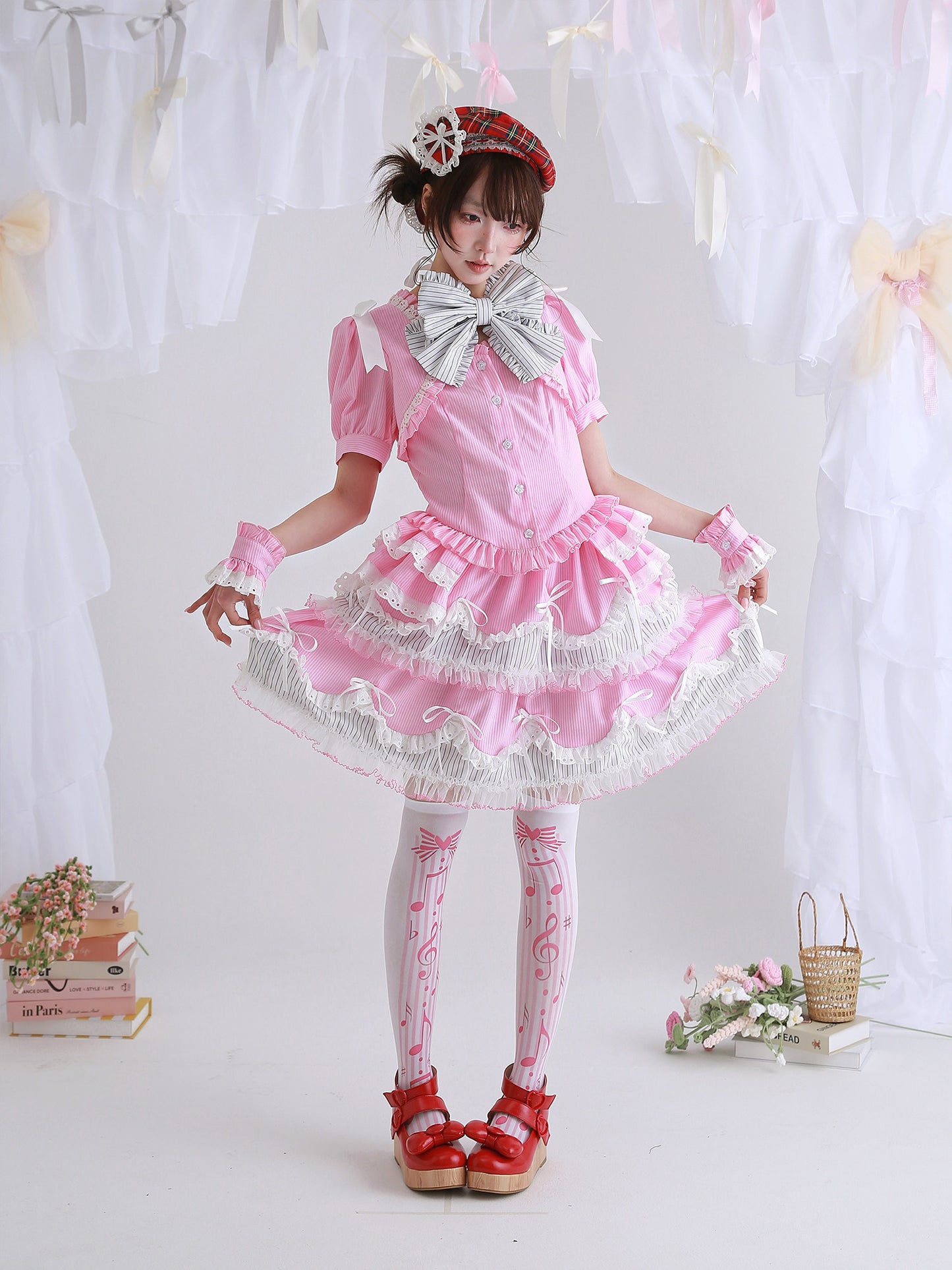 SOS MEME CLUB - Pink Stripe Puff Skirt skirt SOS MEME CLUB