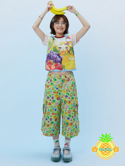 Frufru Vintage Badge Print Pleated Overlay Culottes | Two-Piece Look Shorts Skirt pants frufru