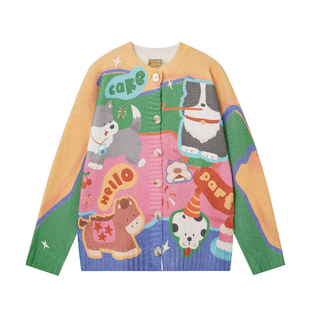BIBULU - Colorful Cartoon Print Oversized Cardigan Sweater cardigan BIBULU S