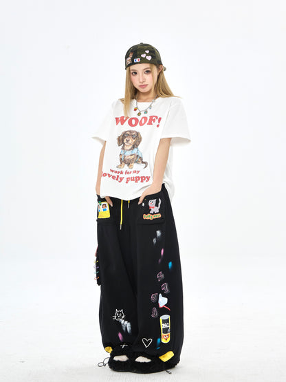Robootoo - White Dachshund Print Oversized T-Shirt shirt Robootoo