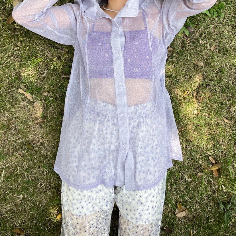 HIBABAO - Sheer Shimmer Sun Shirt shirt HIBABAO