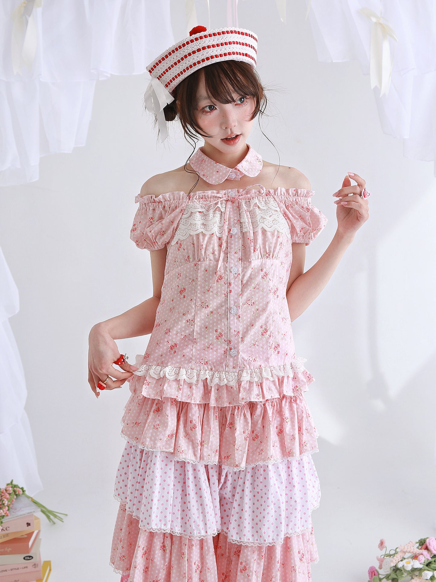 SOS MEME CLUB - Pink Polka Lolita Blouse blouse SOS MEME CLUB