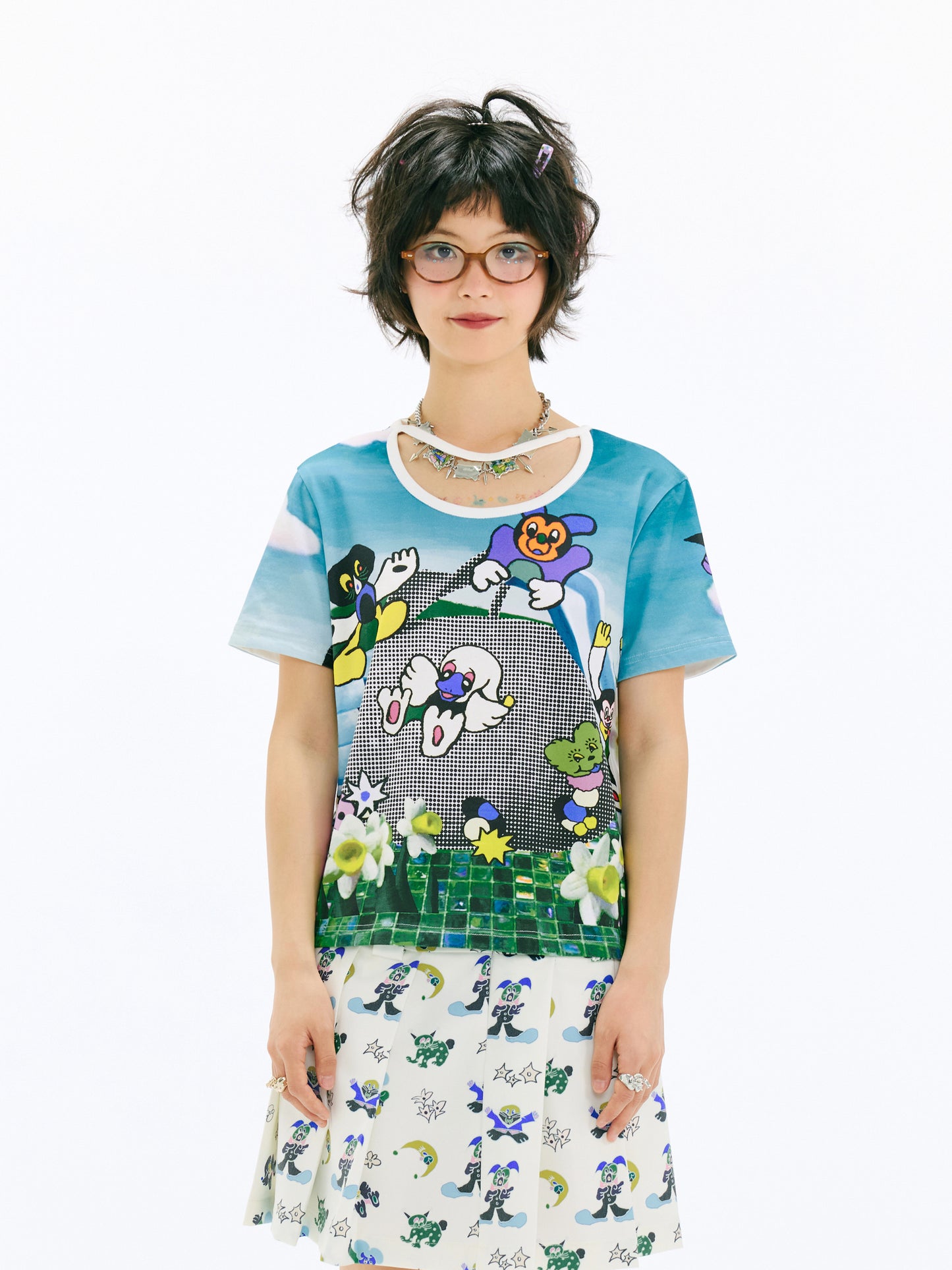 sillysis - Blue Slide Y2K Graphic Tee shirt sillysis