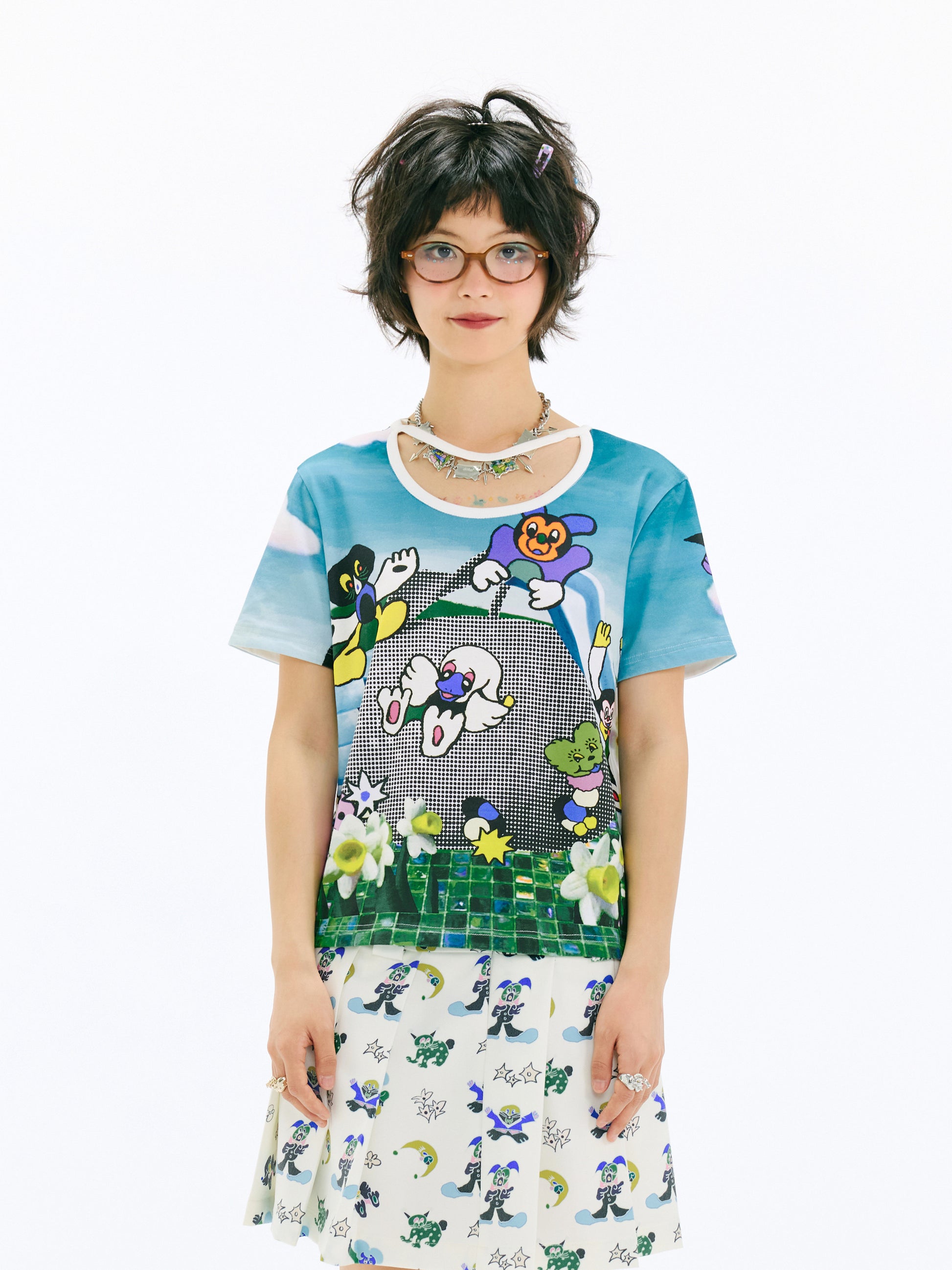 sillysis - Blue Slide Y2K Graphic Tee shirt sillysis