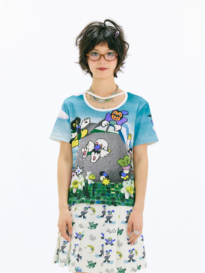 sillysis - Blue Slide Y2K Graphic Tee shirt sillysis