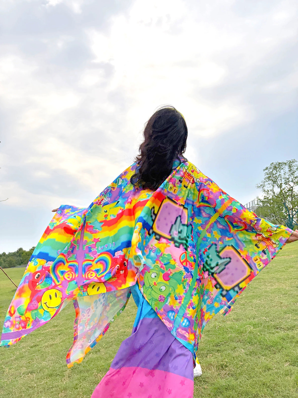 LEERROO - Y2K Smile Print Cape Top hoodie Leerroo