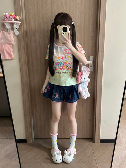 Blurred Bear - Jojifuku MP Style Tee & Denim Skirt Set set Blurred Bear