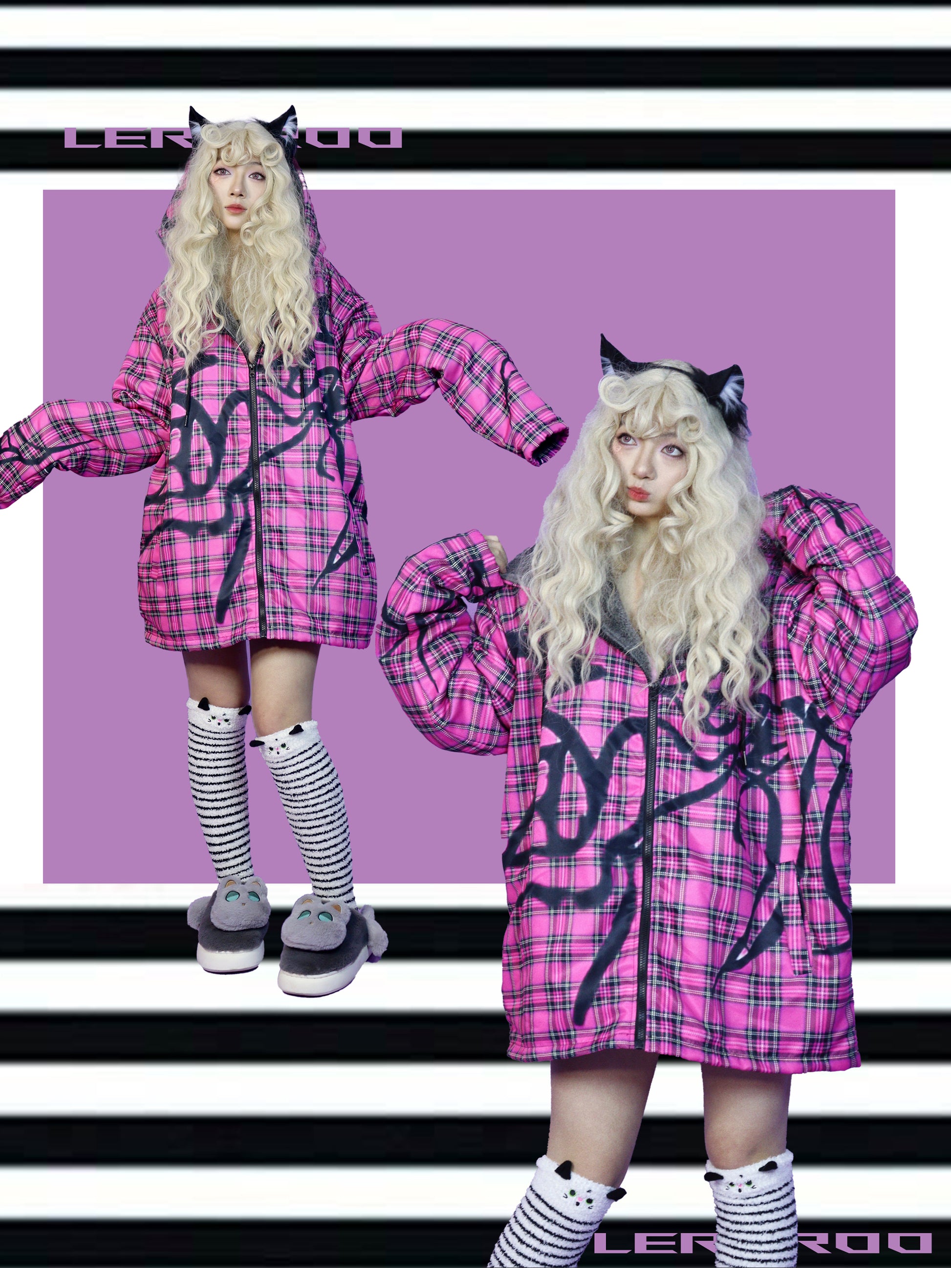 LEERROO - Harajuku Kawaii Padded Hoodie Jacket Fleece Lining hoodie Leerroo