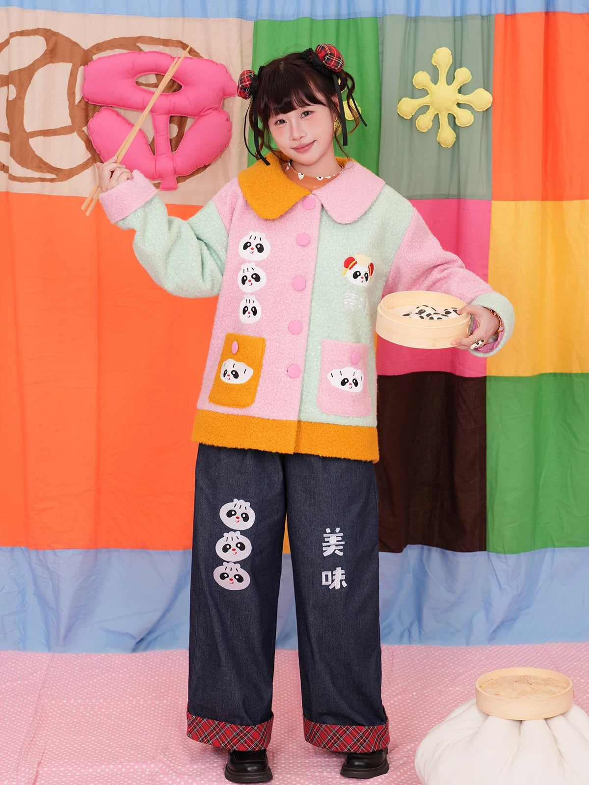 NIKKOU - Colorblock Embroidered Bouclé Wool Jacket jacket Nikkou home