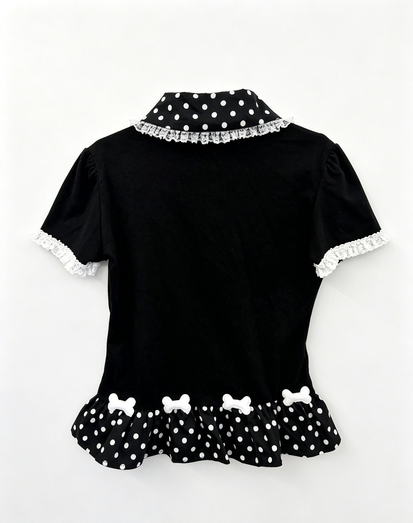RedDevil - Bone Polka Dot Doll Collar T-Shirt blouse Red Devil
