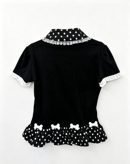 RedDevil - Bone Polka Dot Doll Collar T-Shirt blouse Red Devil