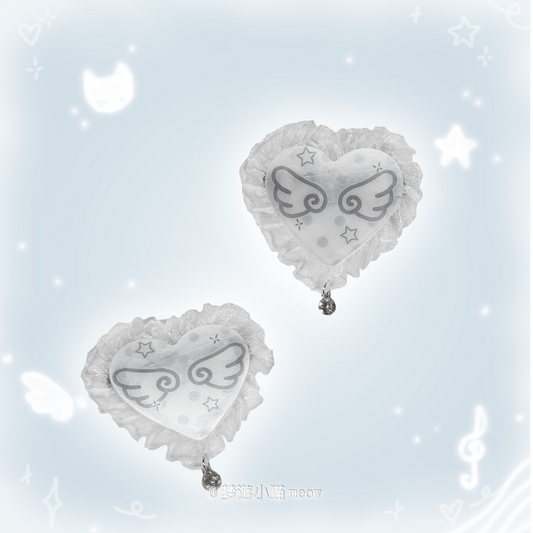 Sleepwalking Cat - Kawaii Moving Wing Heart Hair Clip