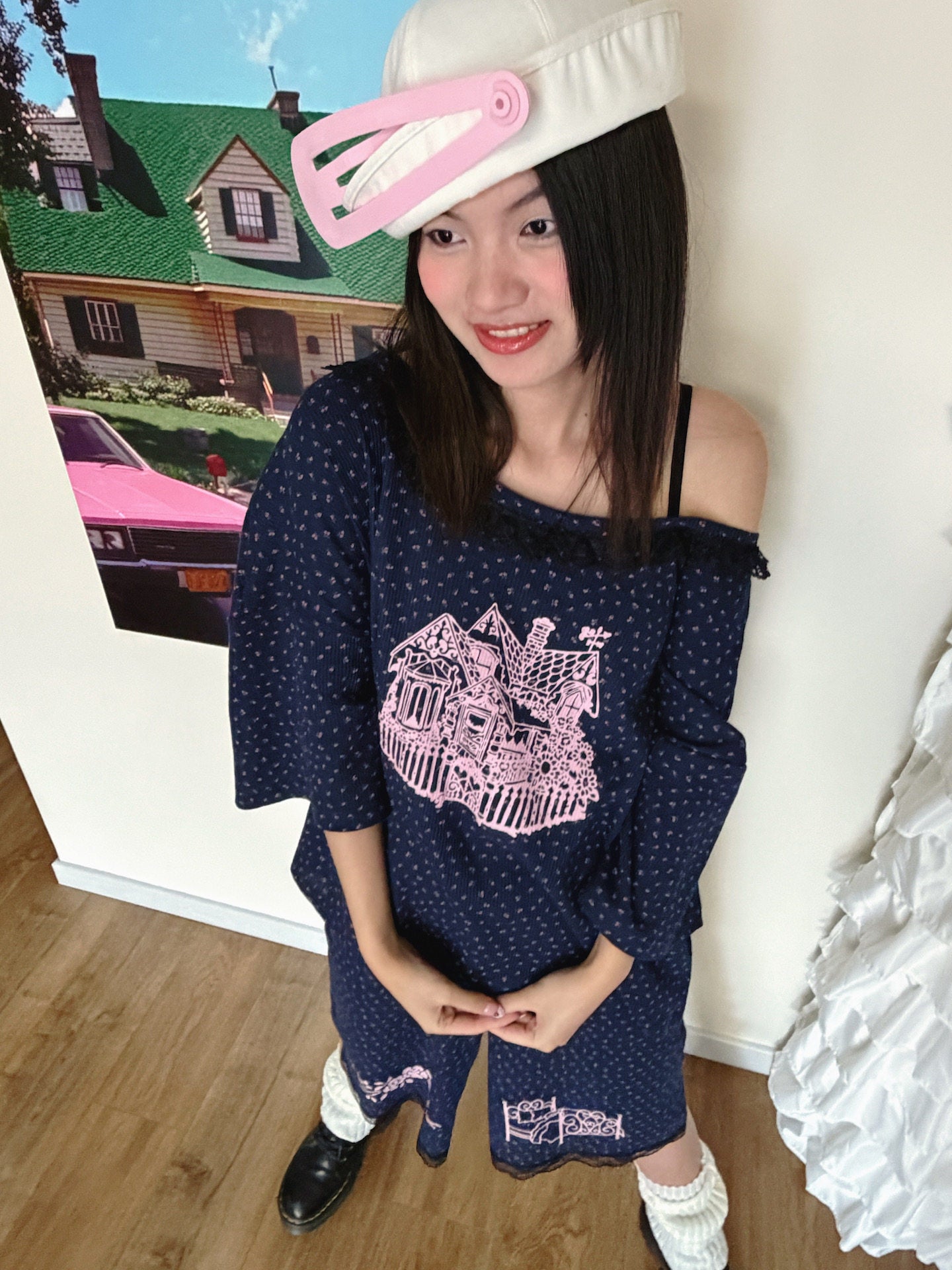 Bunnybunnygun - Floral Waffle Off Shoulder Top sweatshirt Land Decora