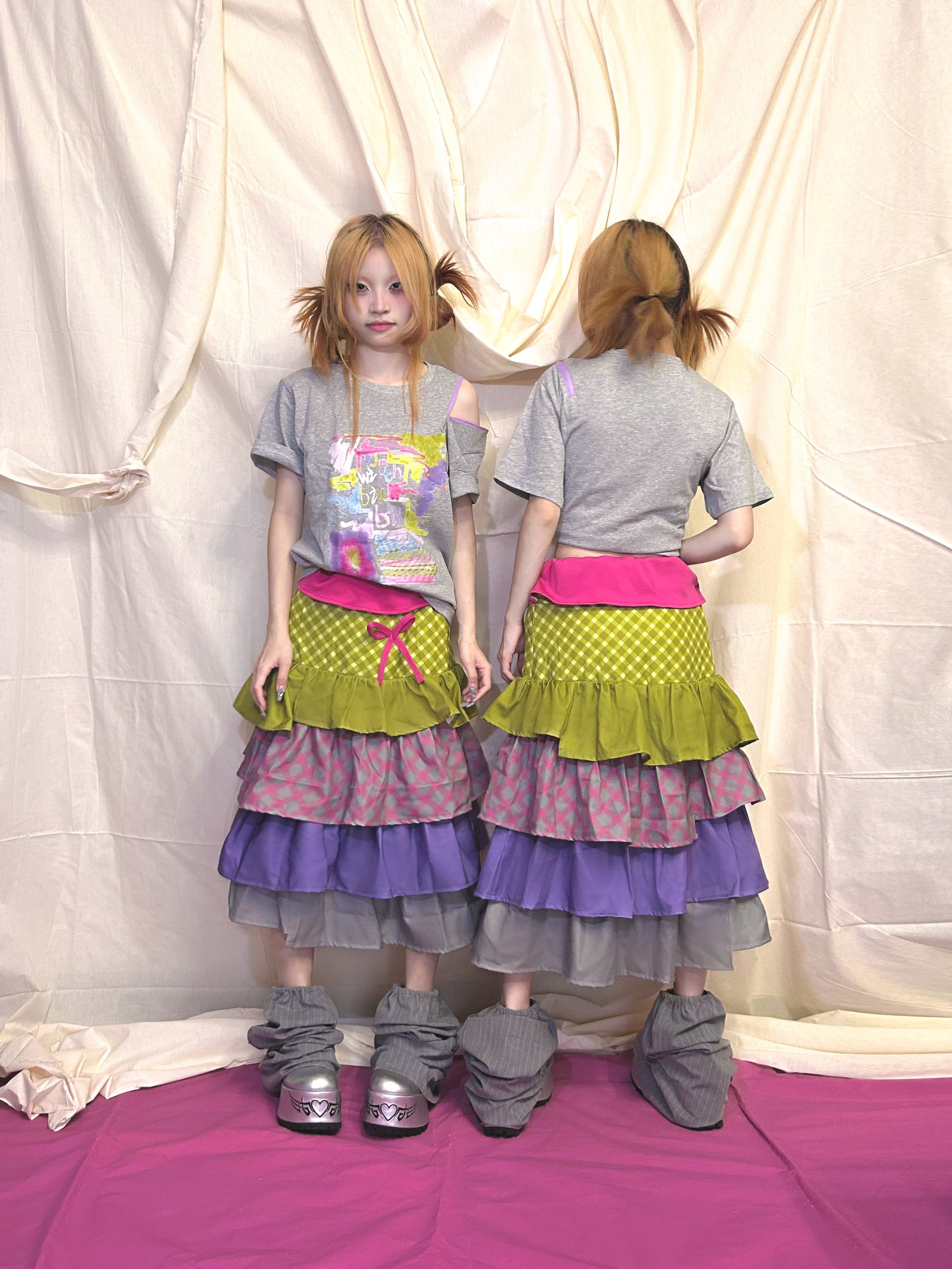 YJM with biubiu Cement Matcha Cake Layered Skirt – Harajuku Y2K Irregular Midi Skirt SKIRT YJM with biubiu