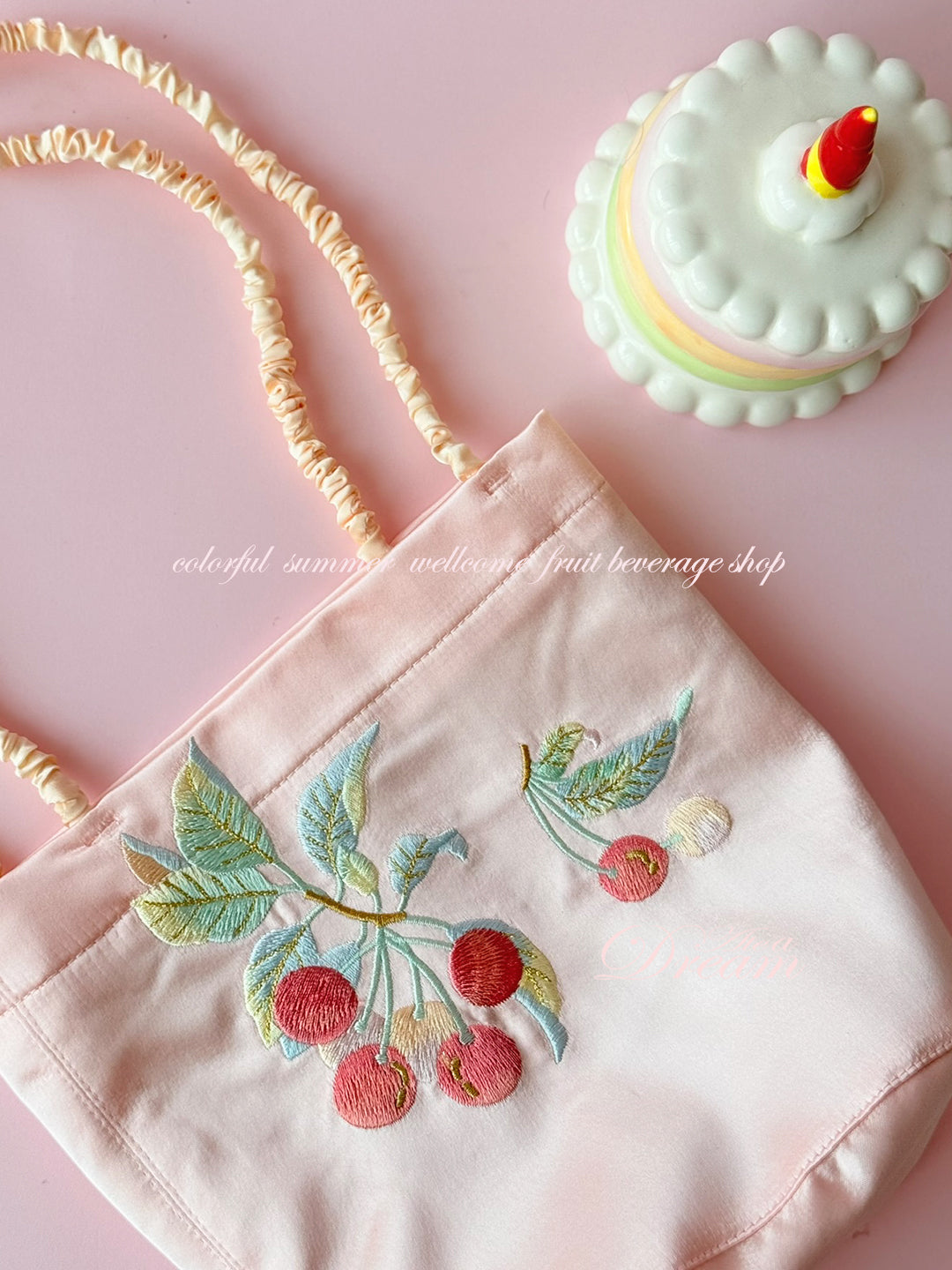 Ate a Dream - Cherry Embroidered Mini Tote Bag bag Ate a Dream