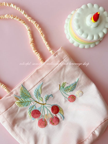 Ate a Dream - Cherry Embroidered Mini Tote Bag bag Ate a Dream